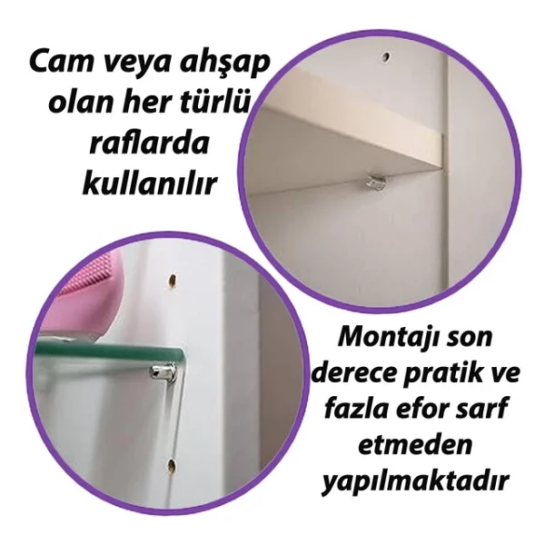 Glaswen Metal Halkalı Raf Pimi Cam Ahşap Metal Raf Tutucu Çivisi Mobilya Dolap Pimi (25 Adet) - Görsel 3