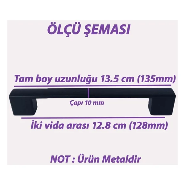 Marmara Kulp 128 Mm Siyah Mutfak Kulpu Çekmece Dolap Kapak Kulbu Metal Mobilya Dolabı Kulpları - Görsel 4