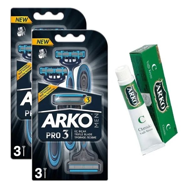 Arko Men Pro3 3'lü 3 Bıçaklı Tıraş Bıçağı 2 Adet + Hediye Arko Krem - Görsel 3