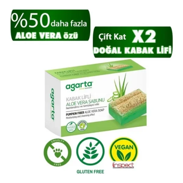 Agarta 2 Li Set Doğal Kabak Lifli El Yapımı Aloe Vera Sabunu 125 Gr - Görsel 3