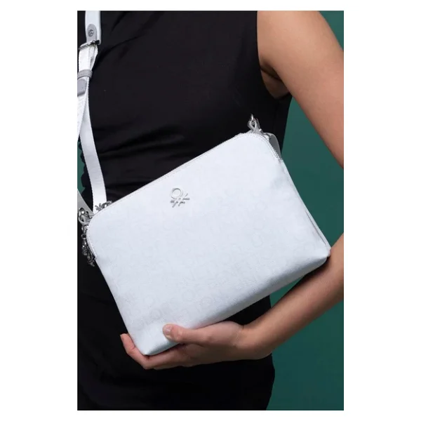 Benetton Beyaz Monogram Eskitme Kadın Çapraz Çanta Bnt 1275 - Görsel 5