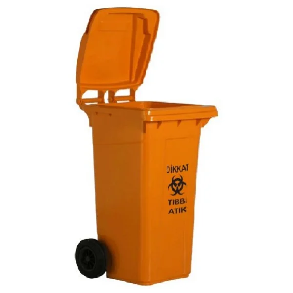 Safell Plastik Tıbbi Atık Çöp Konteyneri 120 Litre Konteyner - A+ Isıya Karşı Dayanıklı Malzeme - Turuncu - Görsel 7