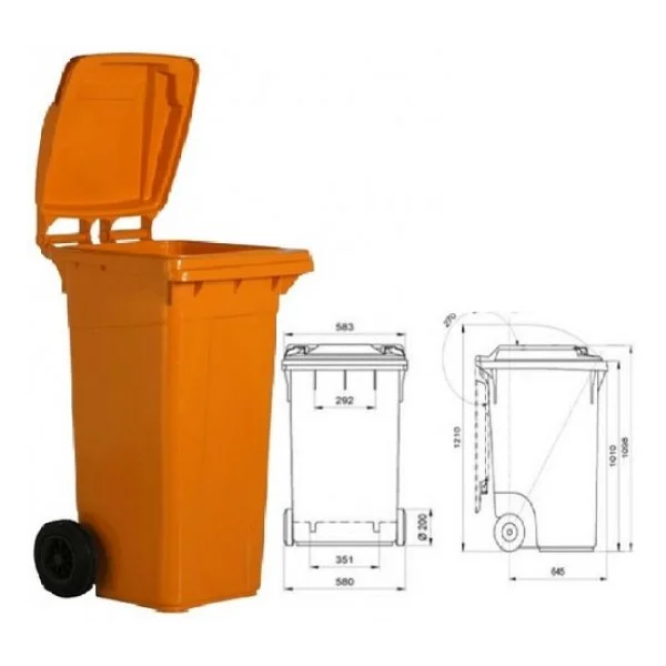 Safell Plastik Tıbbi Atık Çöp Konteyneri 120 Litre Konteyner - A+ Isıya Karşı Dayanıklı Malzeme - Turuncu - Görsel 8