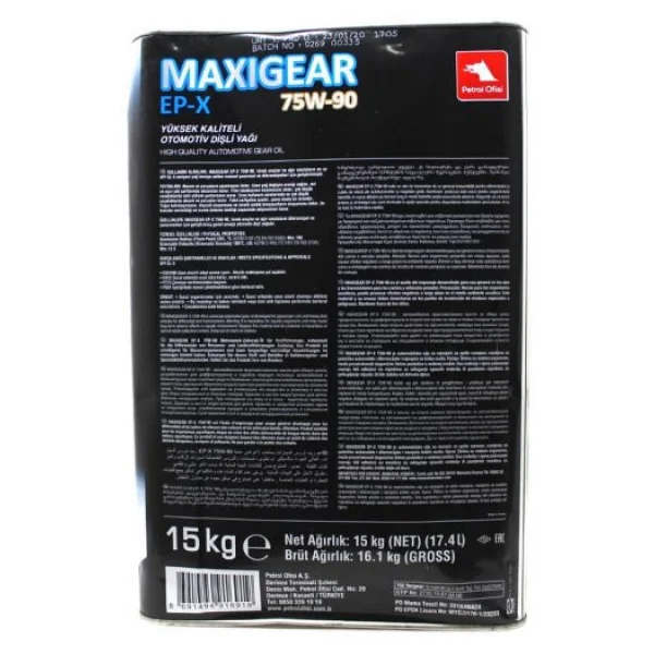 Petrol Ofisi Maxigear Ep-X 75w-90 Yüksek Kaliteli Otomotiv Dişli Yağı 15 Kg - Görsel 3