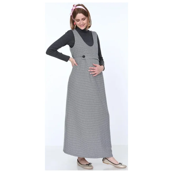 Işşıl 9138-Kazayağı Çift Düğme Maxi Jile Hamile Elbise - Görsel 6