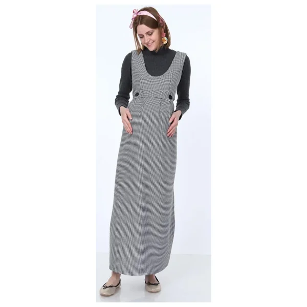 Işşıl 9138-Kazayağı Çift Düğme Maxi Jile Hamile Elbise - Görsel 4