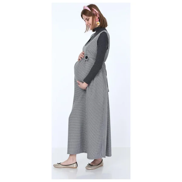 Işşıl 9138-Kazayağı Çift Düğme Maxi Jile Hamile Elbise - Görsel 7