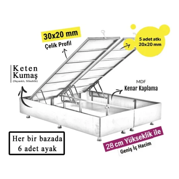 Niron Yatak Niron Silver Yatak Baza Başlık Seti 160x200 Çift Kişilik Full Ortopedik Yatak Gri Keten Baza Başlık - Görsel 10
