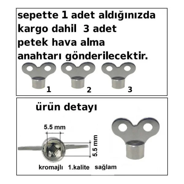 Radyatör Petek Havlupan Hava Alma Purjör Anahtarı 3 Adet Fiyatı - Görsel 3