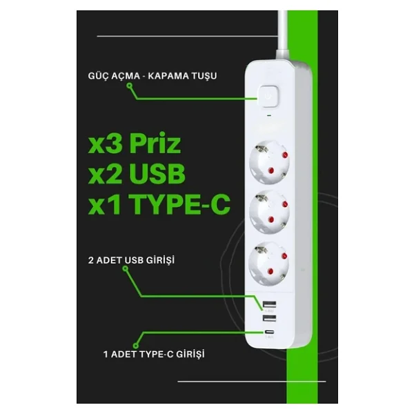 Fulltech Ftr-16 Priz 1,8mt Usb'li 3'lü - 64022 - Görsel 4