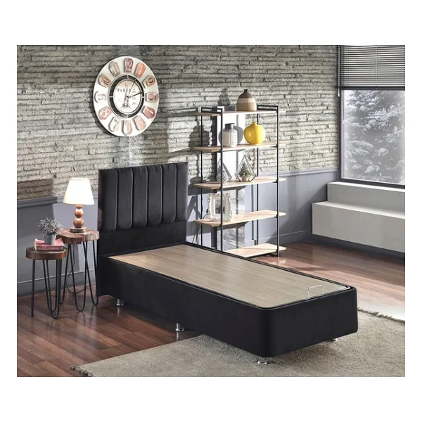 Niron Ela Baza Ve Başlık Seti -100x200 Cm Tek Kişilik Siyah Kumaş Baza Ve Başlığı Silinebilir Soho Kumaş - Görsel 4