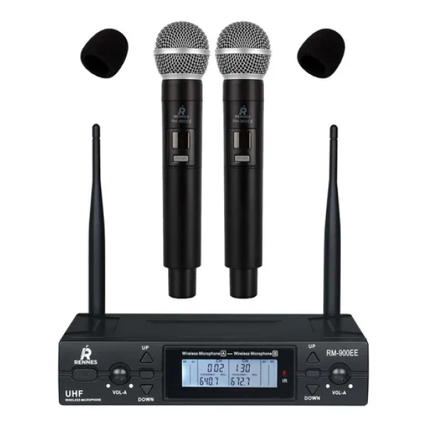Rennes Rm-900ee Uhf 2x100 Kanal Çiftli Kablosuz El Mikrofonu Çift Anten Lcd Ekran - Görsel 4