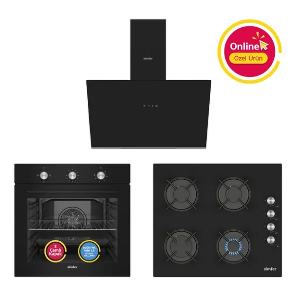 Simfer 4 Fonksiyon Trend Mekanik Siyah Power Turbo 3'lü Ankastre Set (8228 Fırın + 3046 Ocak + 8721 Davlumbaz) - Görsel 3