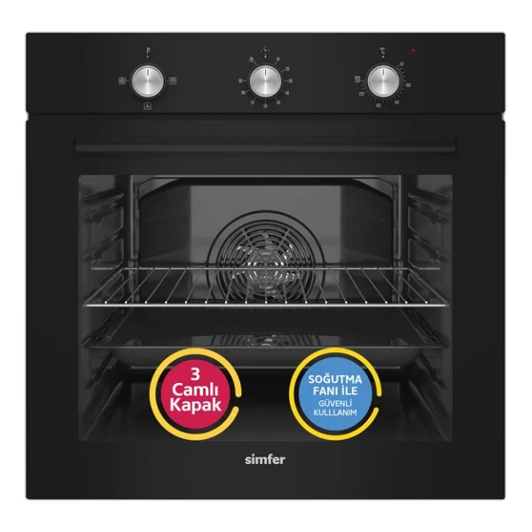 Simfer 4 Fonksiyon Trend Mekanik Siyah Power Turbo 3'lü Ankastre Set (8228 Fırın + 3046 Ocak + 8721 Davlumbaz) - Görsel 4