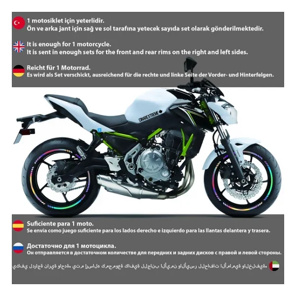 Çınar Extreme Rainbow Gökkuşağı Hologram Efektli 4 Parçalı Kesikli Motosiklet Jant Şeridi Sticker - Görsel 10