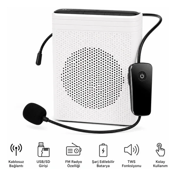 Ultratekno Kablosuz Mikrofonlu Rehber Amfisi 3" Subwoofer Hoparlör Bluetooth Fm USB Tf Kart Destekli Hoparlör - Görsel 7