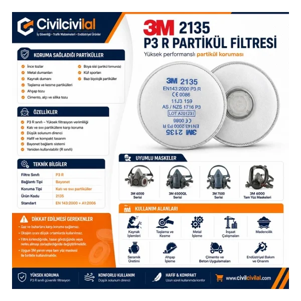3m 2135 P3 Toz Maskesi Filtresi - Görsel 6