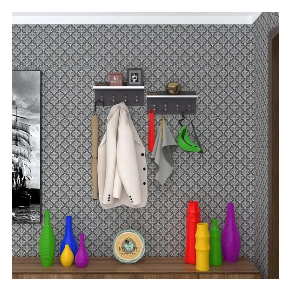 Kenzlife Elbise Askılığı Karayemiş2 Gri 26x076x12 Vestiyer Portmanto Askı Askılık 8 Adet Askı - Görsel 4