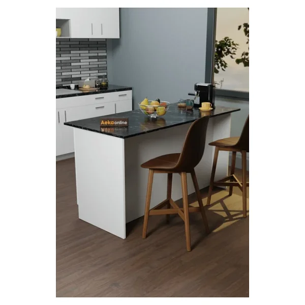 Aeka Ae-2040 Vera Mutfak Adası Bar Masası Yemek Masası Dolaplı, Beyaz/S.Mermer Raflı, Çok Amaçlı 160 Cm - Görsel 3