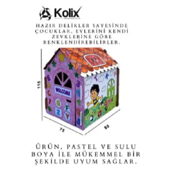 Kolix Büyük Boy XXL Karton Boyama Evi Eğitici Ve Öğretici Oyun Evi Oyun Çadırı - Görsel 8