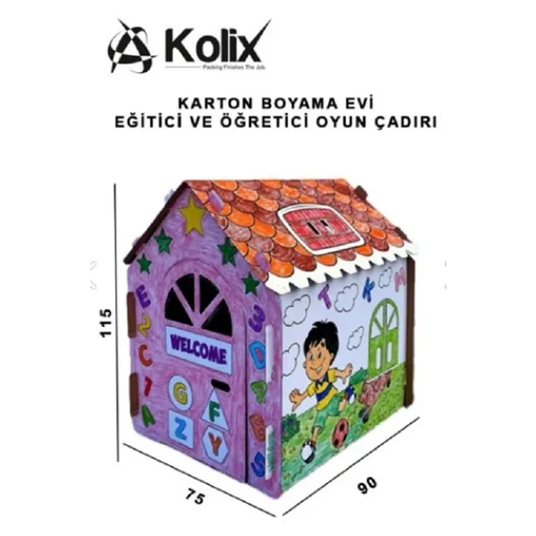 Kolix Büyük Boy XXL Karton Boyama Evi Eğitici Ve Öğretici Oyun Evi Oyun Çadırı - Görsel 5