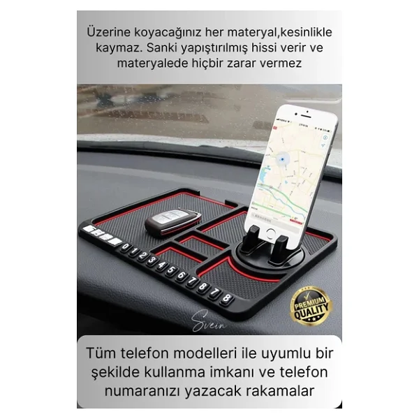 Araç İçi Torpido Kaydırmaz Telefon Tutucu Numaratör Organizer Ped 360 Derece Dönebilen Kaymaz - Görsel 5
