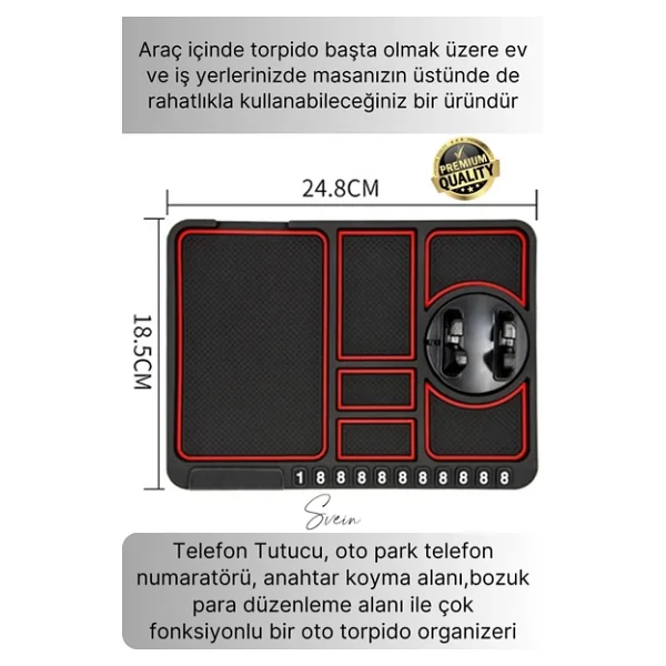 Araç İçi Torpido Kaydırmaz Telefon Tutucu Numaratör Organizer Ped 360 Derece Dönebilen Kaymaz - Görsel 4