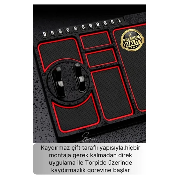 Araç İçi Torpido Kaydırmaz Telefon Tutucu Numaratör Organizer Ped 360 Derece Dönebilen Kaymaz - Görsel 3