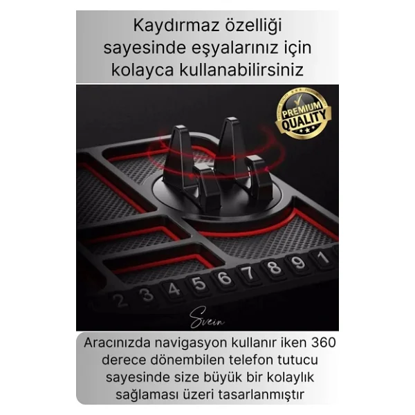 Araç İçi Torpido Kaydırmaz Telefon Tutucu Numaratör Organizer Ped 360 Derece Dönebilen Kaymaz - Görsel 2