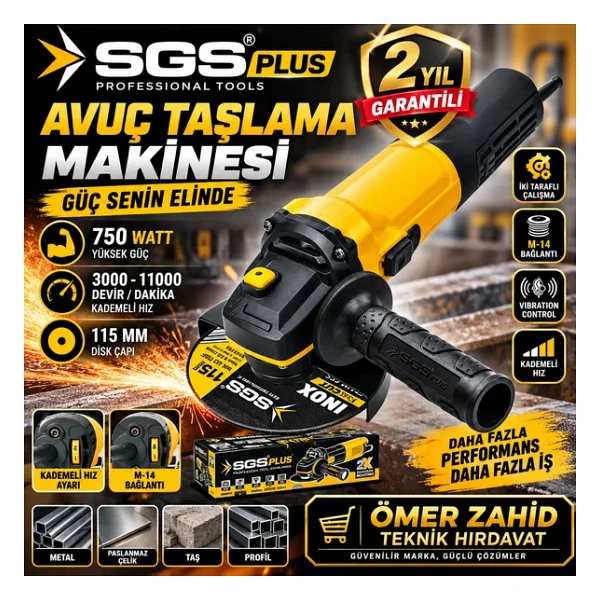 Sgs Avuç Taşlama 115 Mm 750 Watt Devir Ayarlı - Görsel 4