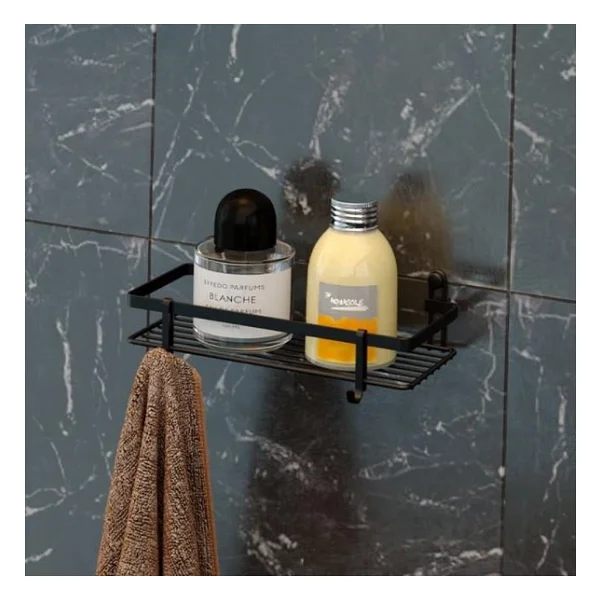 Geseus Tek Katlı Kancalı Banyo Rafı Mat Siyah Es081h - Görsel 3