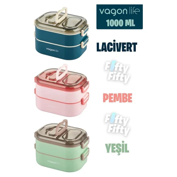 Vagonlife 1000 Ml İki Kat Üç Bölme Paslanmaz Çelik Bento Lunch Box Yeni Nesil Sefer Tası-Sos Kaseli - Görsel 8
