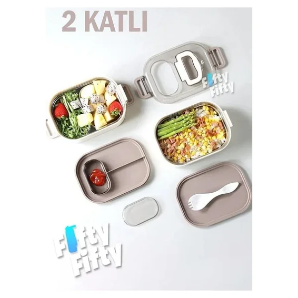 Vagonlife 1000 Ml İki Kat Üç Bölme Paslanmaz Çelik Bento Lunch Box Yeni Nesil Sefer Tası-Sos Kaseli - Görsel 6