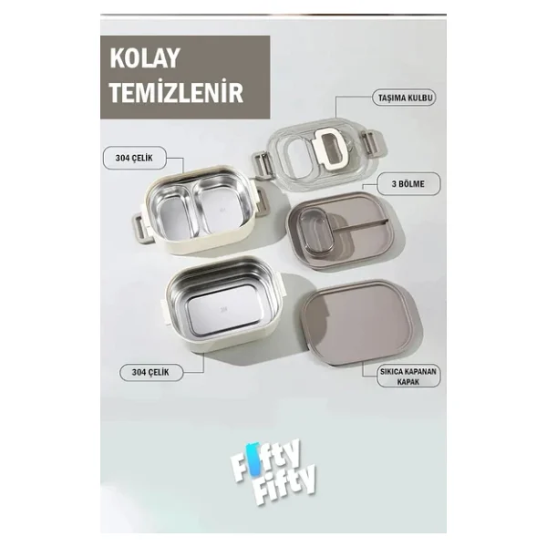 Vagonlife 1000 Ml İki Kat Üç Bölme Paslanmaz Çelik Bento Lunch Box Yeni Nesil Sefer Tası-Sos Kaseli - Görsel 5