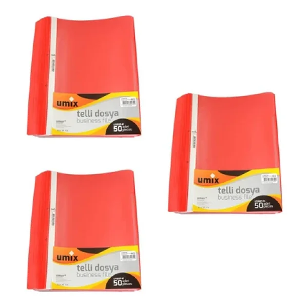 Umix A4 Telli Dosya 50'li Kırmızı Renk 3 Paket - Görsel 4