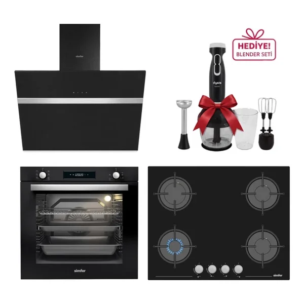 Simfer 8 Fonksiyon 80 Lt XXL Siyah Multi Turbo Dijital Ankastre Set ( 7381 Fırın + 3653 Ocak + 8611 Davlumbaz) - Görsel 3