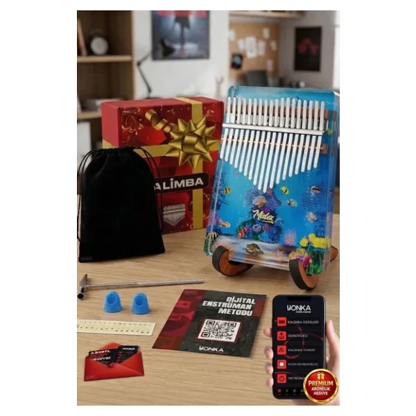 Midex Klx-640-Pak 17 Tuşlu Okyanus Cam Full Set Kalimba - Görsel 7