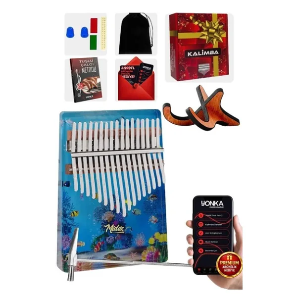 Midex Klx-640-Pak 17 Tuşlu Okyanus Cam Full Set Kalimba - Görsel 9