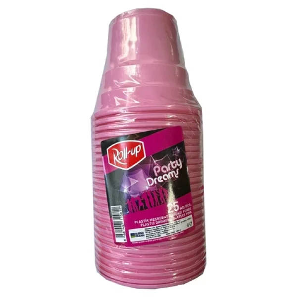 Roll-Up Roll-Up Party Dreams Parti Davet Piknik Renkli Plastik Sert Mika Bardak - Pembe - 25'li Paket - Görsel 3