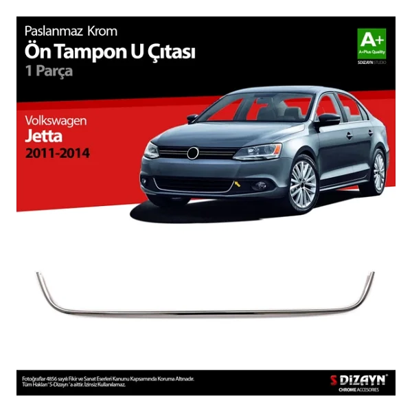 S-Dizayn Vw Jetta Krom U Formlu Ön Tampon Çıtası 1 Prç. 2011-2014 - Görsel 3