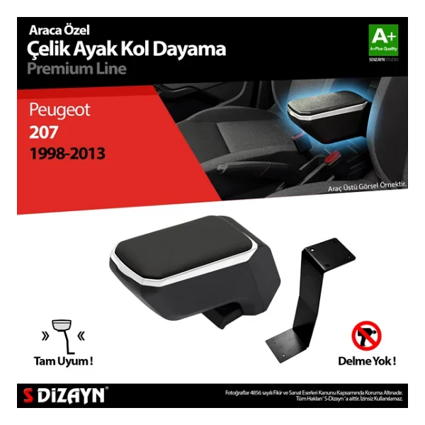 S-Dizayn Peugeot 207 Kol Dayama Kolçak Çelik Ayaklı Abs Gri 2006-2014 A+Kalite - Görsel 3