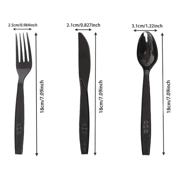 Plastik Siyah Çatal Kaşık Seti Takımı- 100 Ad. Çatal + 100 Adet Kaşık - 18 Cm. - Görsel 6