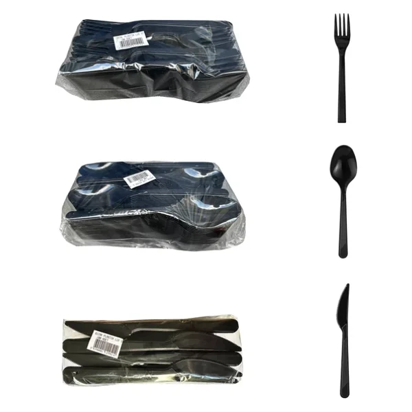 Plastik Siyah Çatal Kaşık Bıçak Seti Takımı- 100 Ad. Çatal + 100 Ad. Bıçak + 100 Ad. Kaşık - 18 Cm. - Görsel 4
