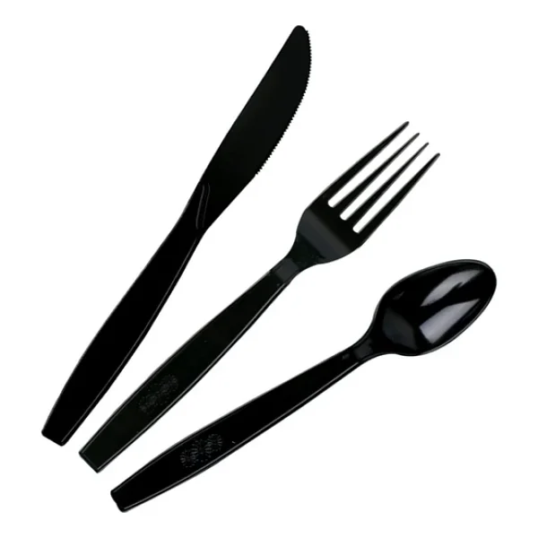 Plastik Siyah Çatal Kaşık Bıçak Seti Takımı- 100 Ad. Çatal + 100 Ad. Bıçak + 100 Ad. Kaşık - 18 Cm. - Görsel 9