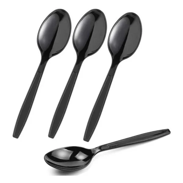 Plastik Siyah Çatal Kaşık Seti Takımı- 100 Ad. Çatal + 100 Adet Kaşık - 18 Cm. - Görsel 5