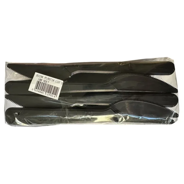 Siyah Plastik Bıçak - Parti Davet Piknik Yemek Bıçağı - 18 Cm. - 100'lü 10 Paket - Görsel 4