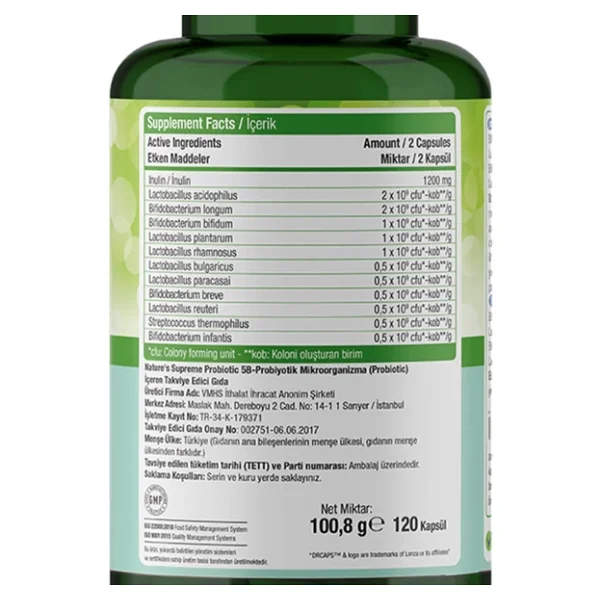 Nature's Supreme Probiotic 5b 120 Kapsül - Görsel 5