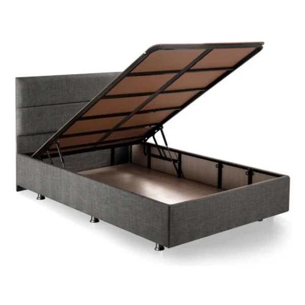 Niron Silver Baza Ve Başlık Seti 120x200 Cm Tek Kişilik Kaydırmaz Kumaşlı Gri Keten Baza Ve Başlığı - Görsel 3