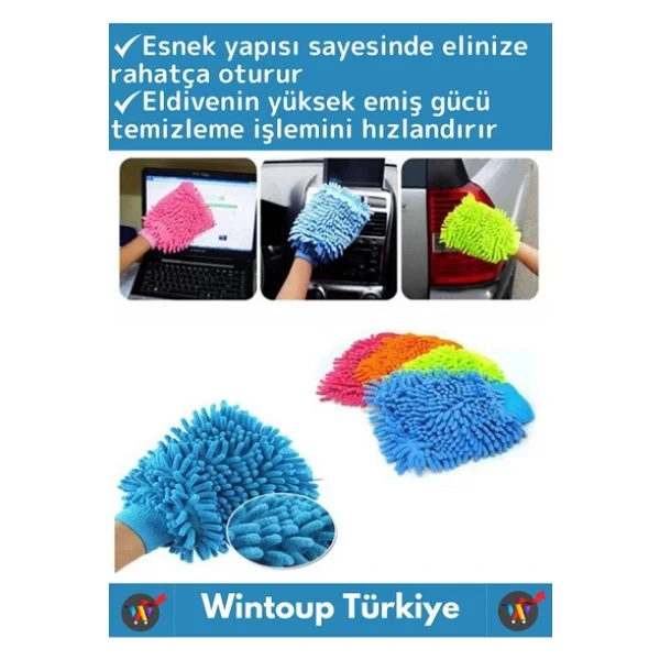 Premium Yumuşak Esnek Mikrofiber Oto Araç İç Dış Elektronik Otomobil Yıkama Temizleme Eldiveni 2adet - Görsel 2