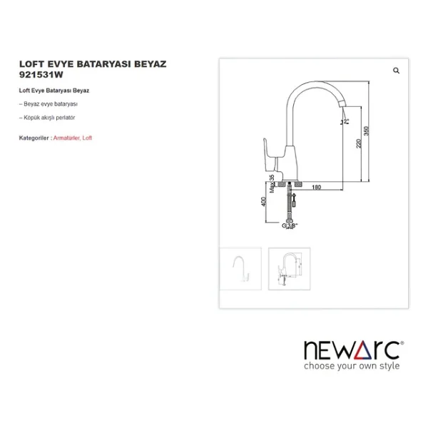 Newarc Loft Kuğu 921531w Beyaz Mutfak Bataryası - Görsel 2